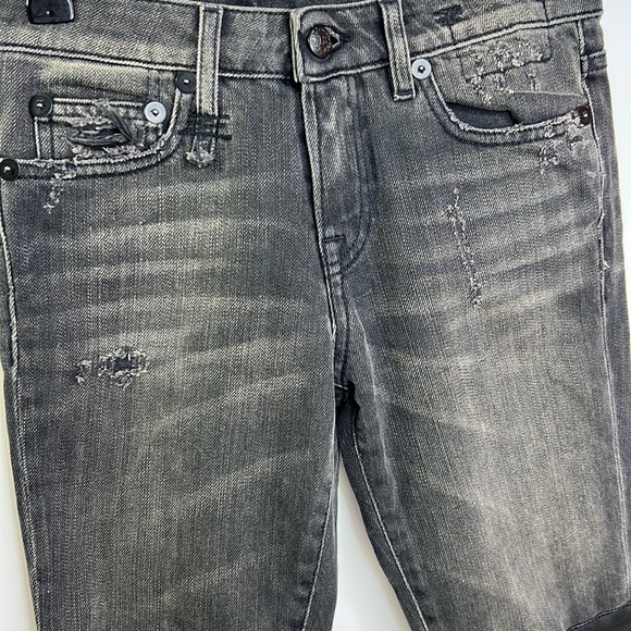 R13 JAPANESE DENIM KNEE CHAPS SHREDDED BLACK  & LEATHER SZ 24 - Picture 3 of 12